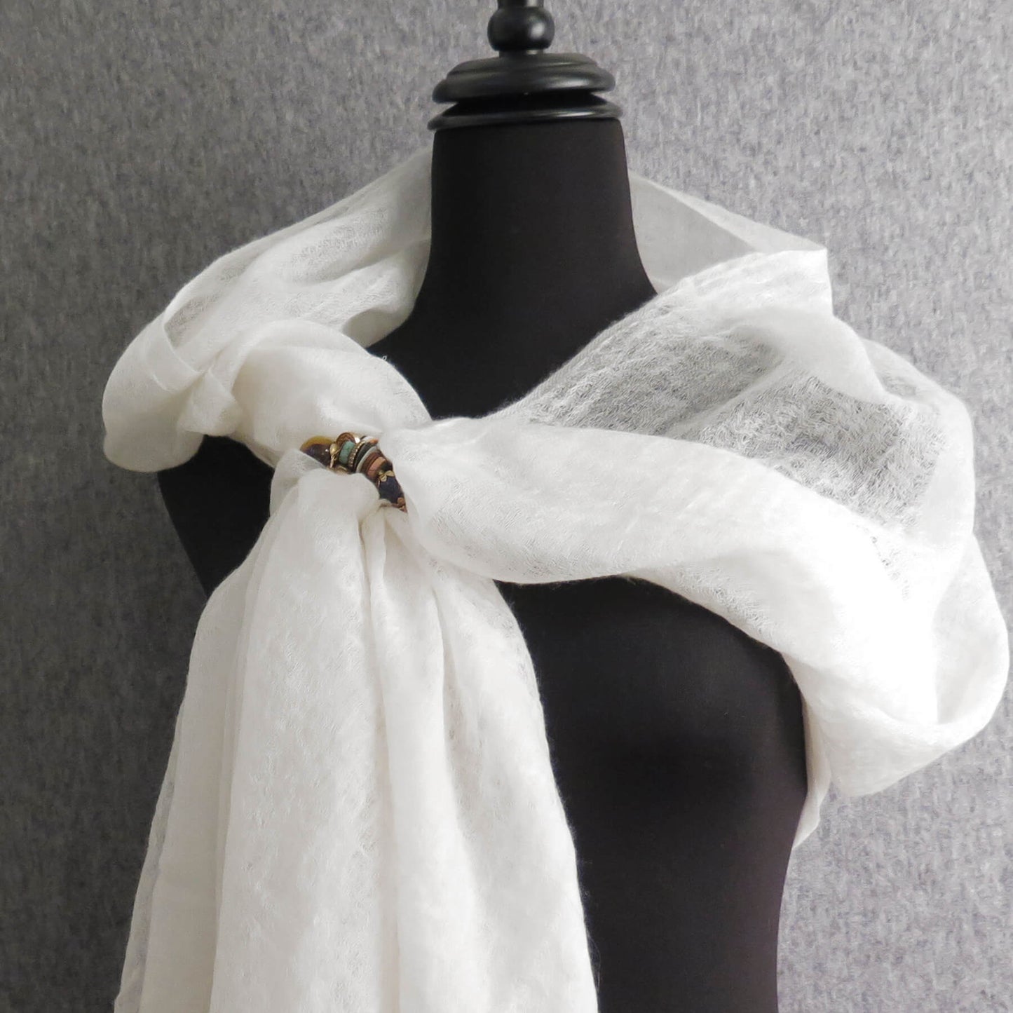 White Cashmere Scarf | Ultra light Mongolian Cashmere | All season wrap