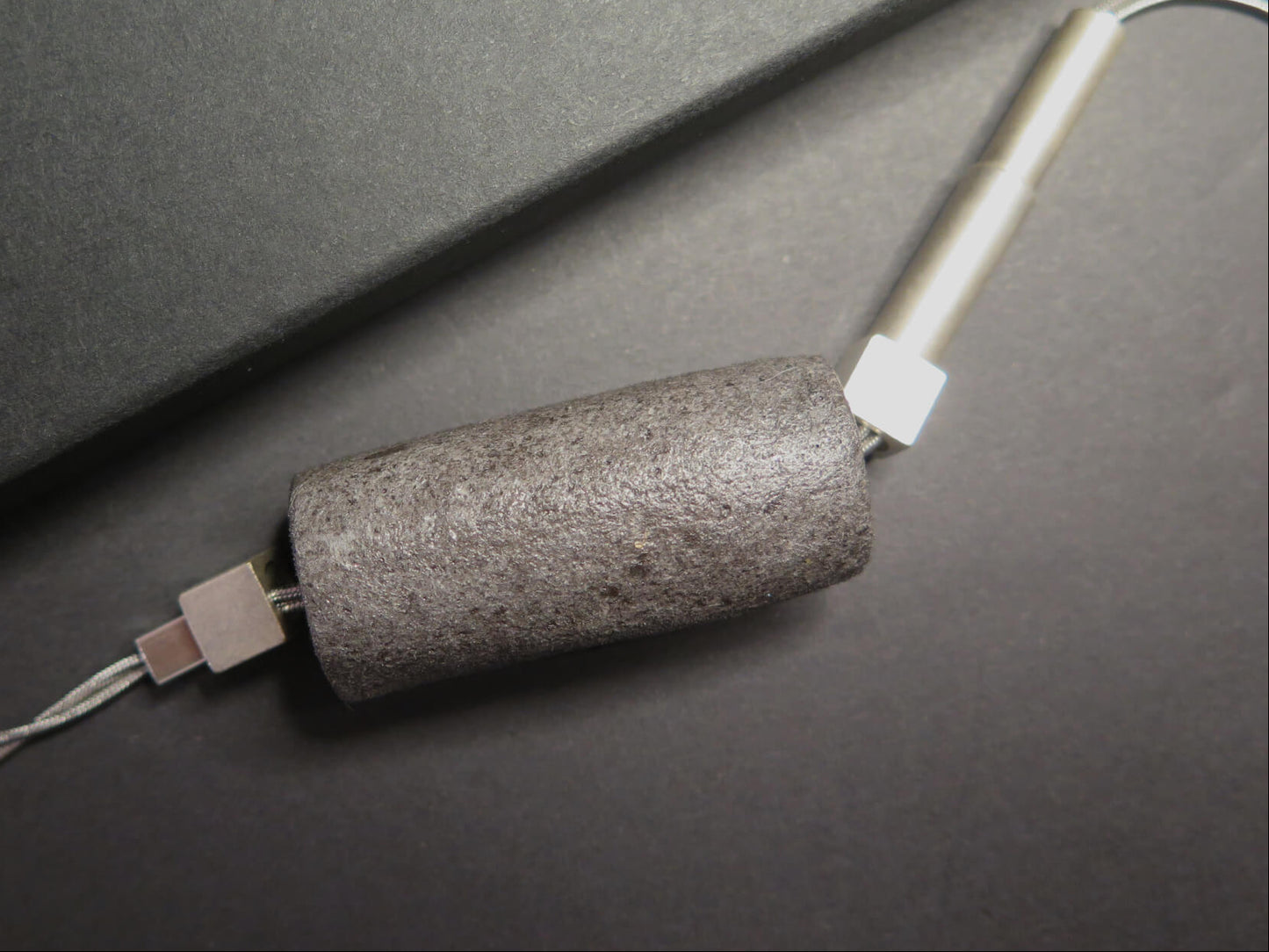 Java stone tubular column | Stainless steel and silver plate necklace