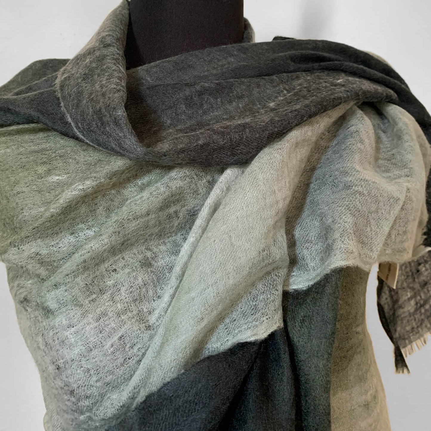 Charcoal Japanese Watercolour Cashmere Scarf | Ultra light Pure Mongolian Cashmere | All season wrap