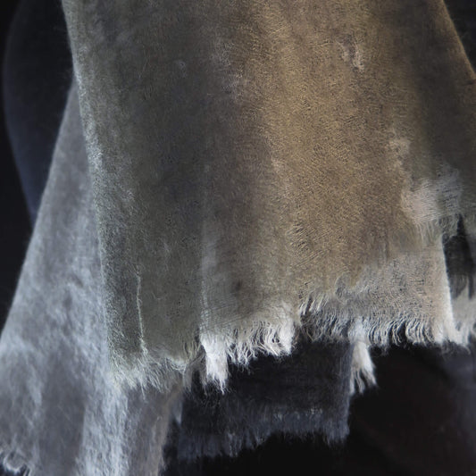 Ultra light Mongolian Cashmere wrap | Charcoal green Japanese watercolour style