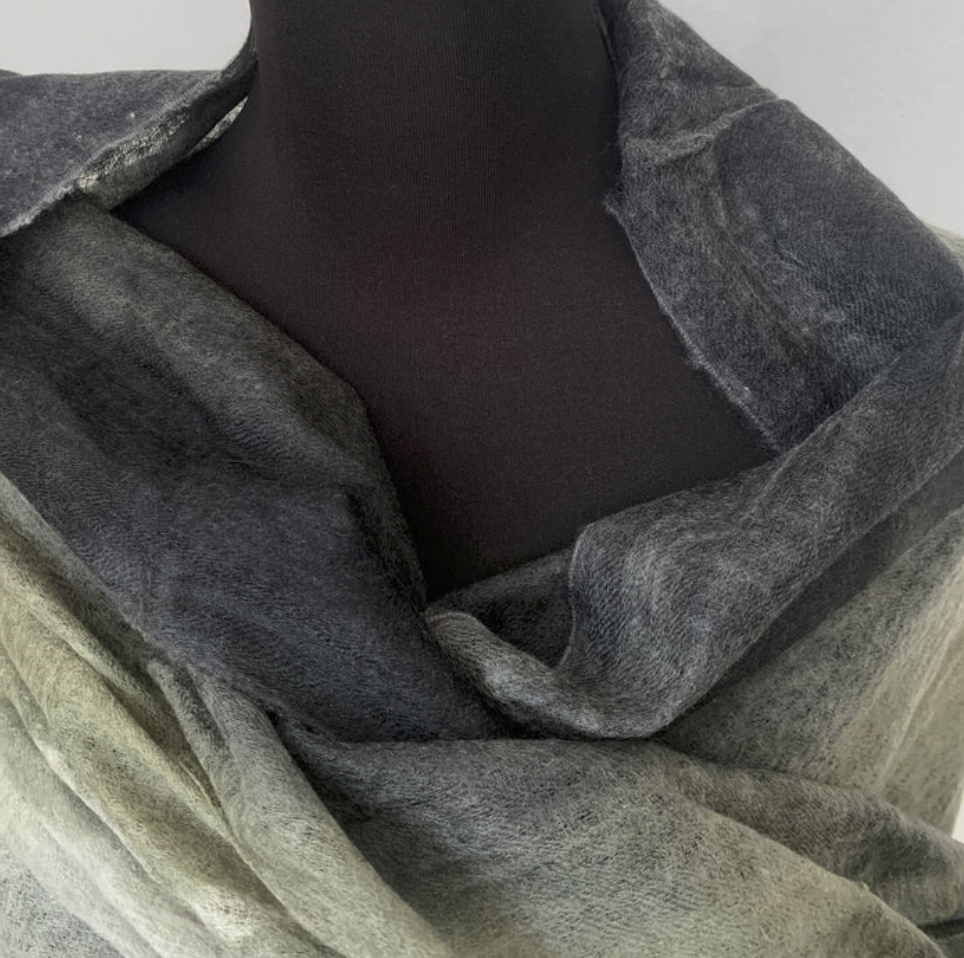 Charcoal Japanese Watercolour Cashmere Scarf | Ultra light Pure Mongolian Cashmere | All season wrap