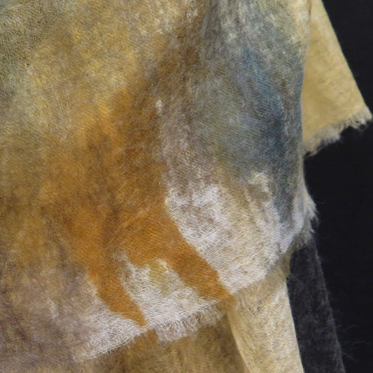 Ultra light Mongolian Cashmere wrap | Brown charcoal and Ochre Japanese watercolour style