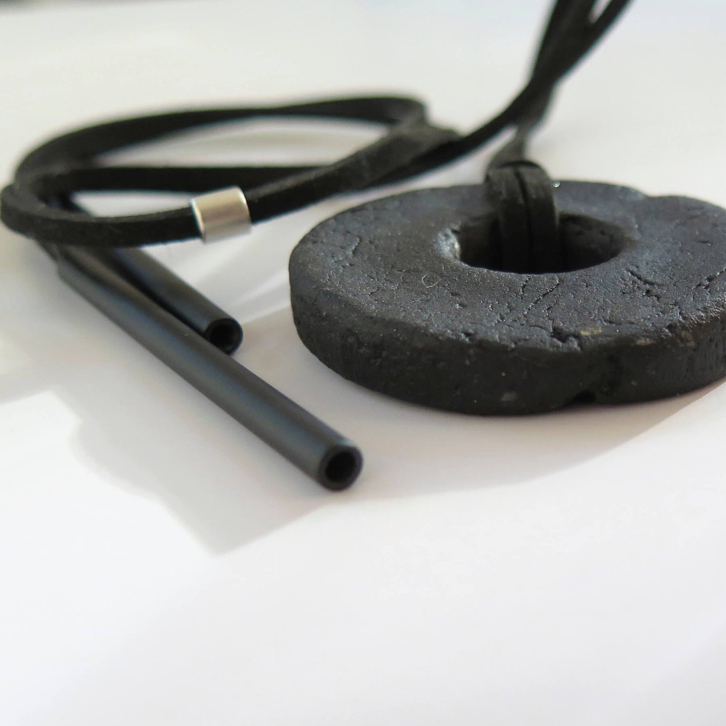 Oslo rock handmade black pendant | Adjustable length vegan suede cord necklace