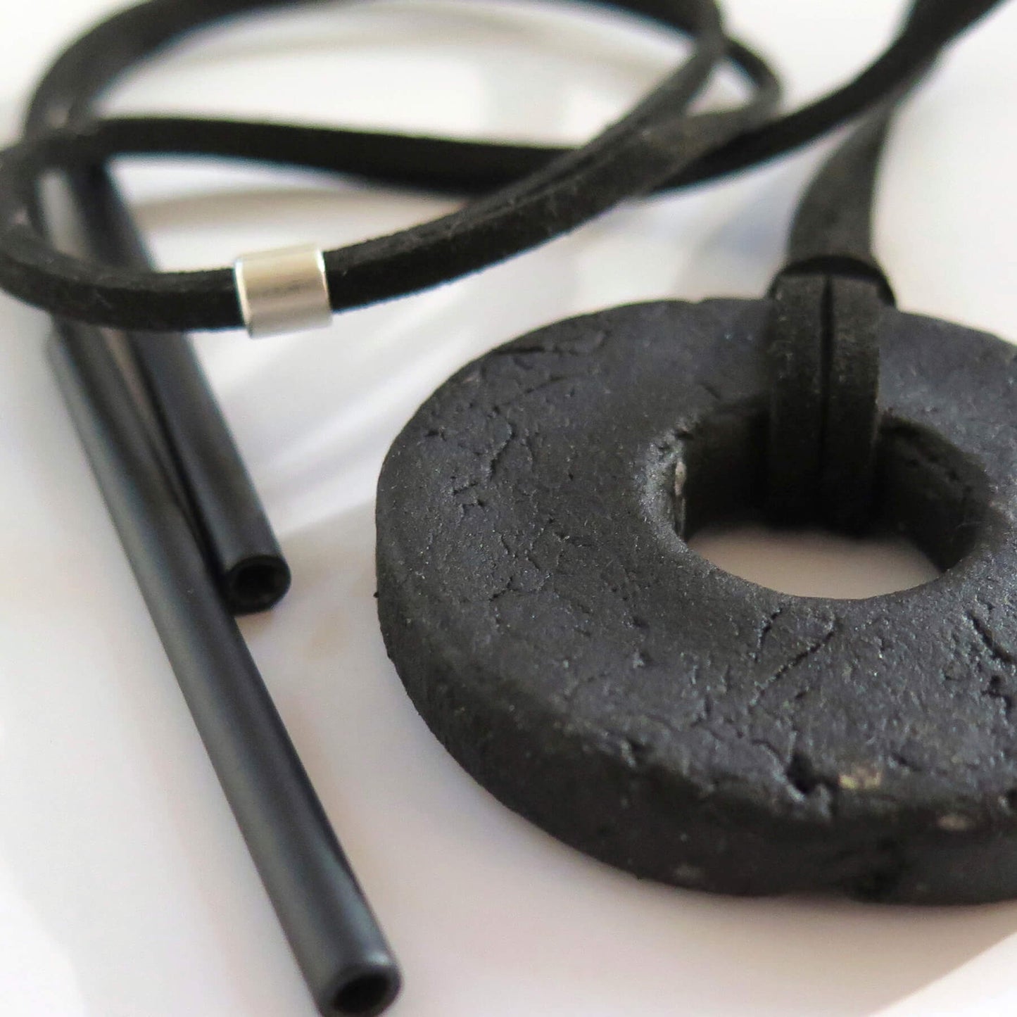 Oslo rock handmade black pendant | Adjustable length vegan suede cord necklace