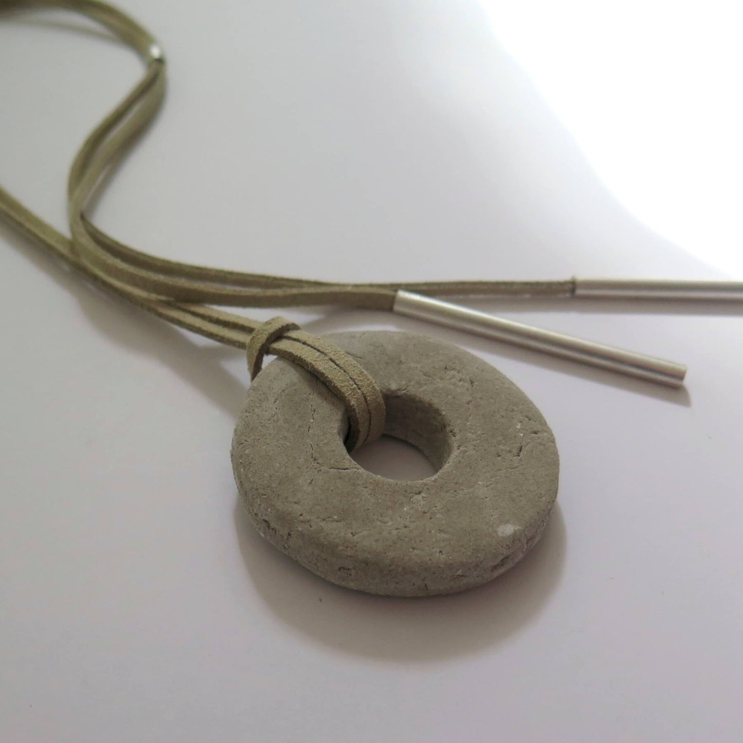 Oslo rock handmade grey pendant | Adjustable length vegan suede cord necklace