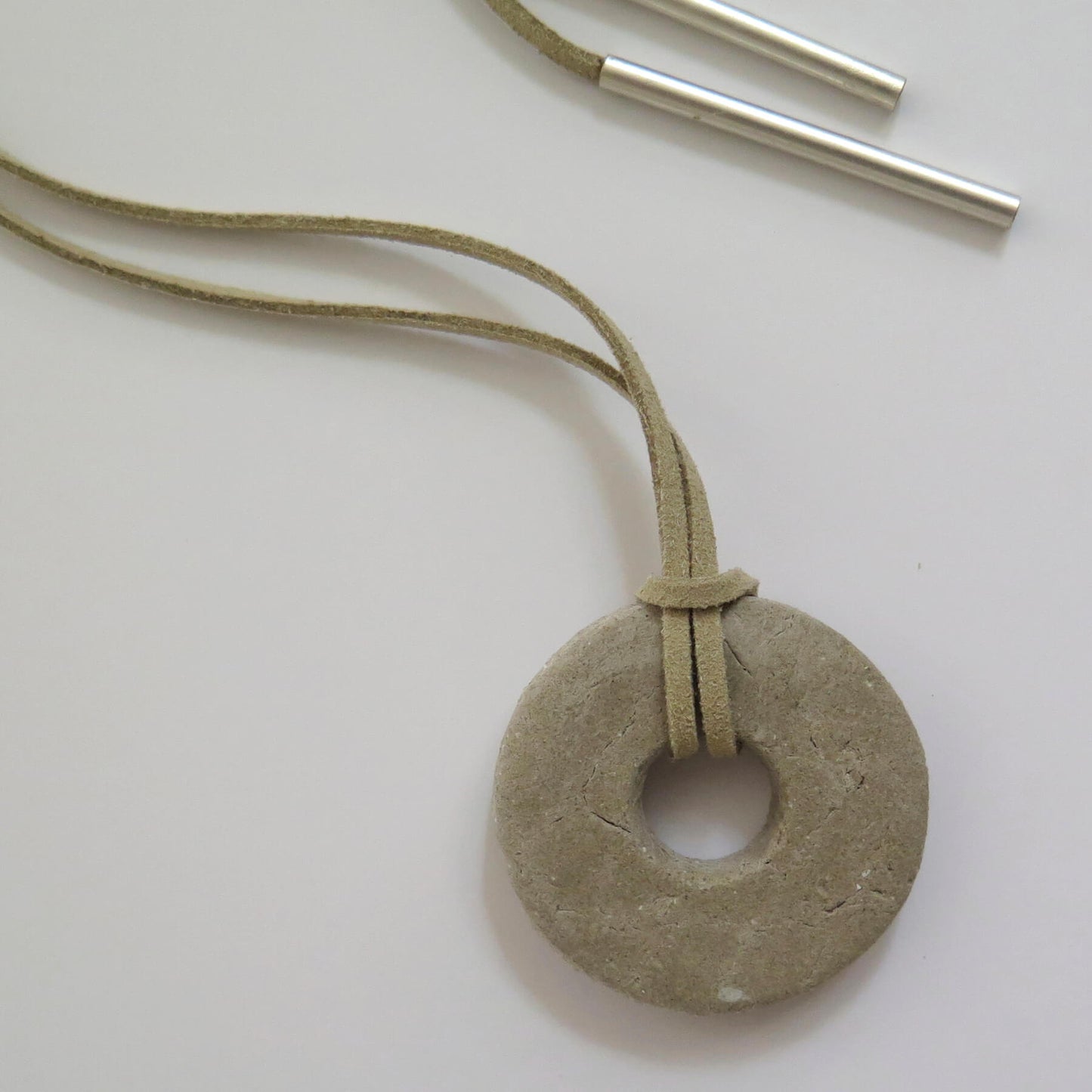 Oslo rock handmade grey pendant | Adjustable length vegan suede cord necklace