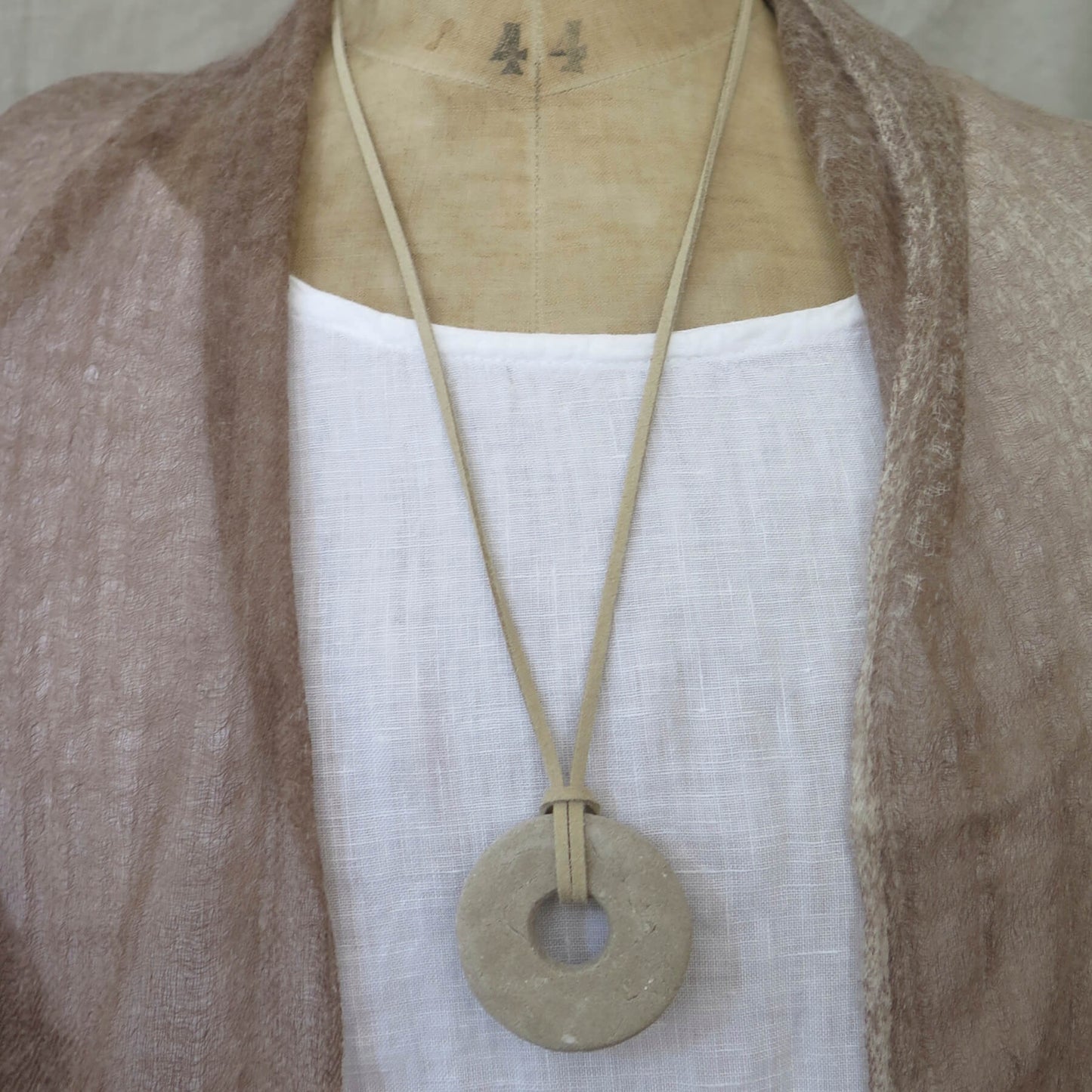 Oslo rock handmade grey pendant | Adjustable length vegan suede cord necklace