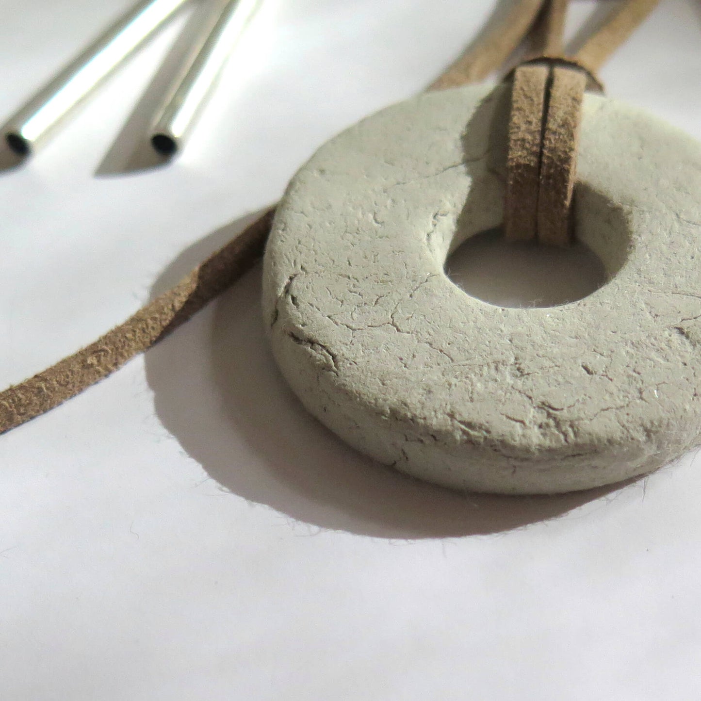 Oslo rock handmade white pendant | Adjustable length vegan suede cord necklace