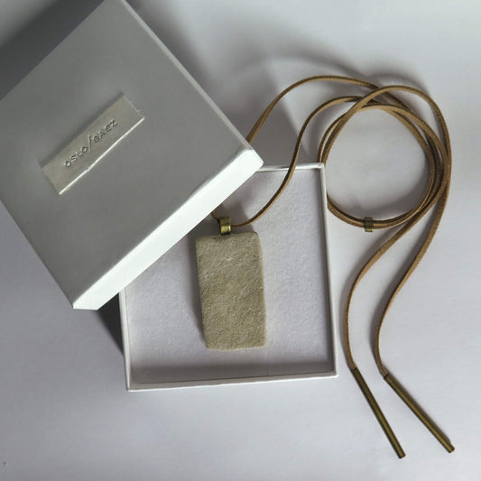 Narrow slab pendant | Adjustable length necklace | Vegan suede | Antique bronze | #1