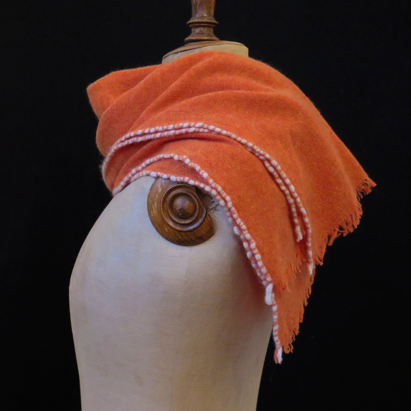 Mongolian cashmere wrap | Orange with white hand-rolled edge