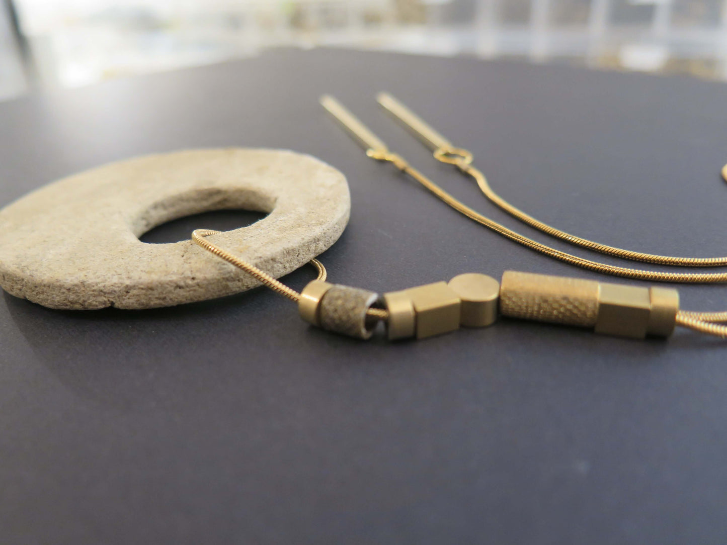 Wild stone eclipse | Raw brass and gold plate necklace