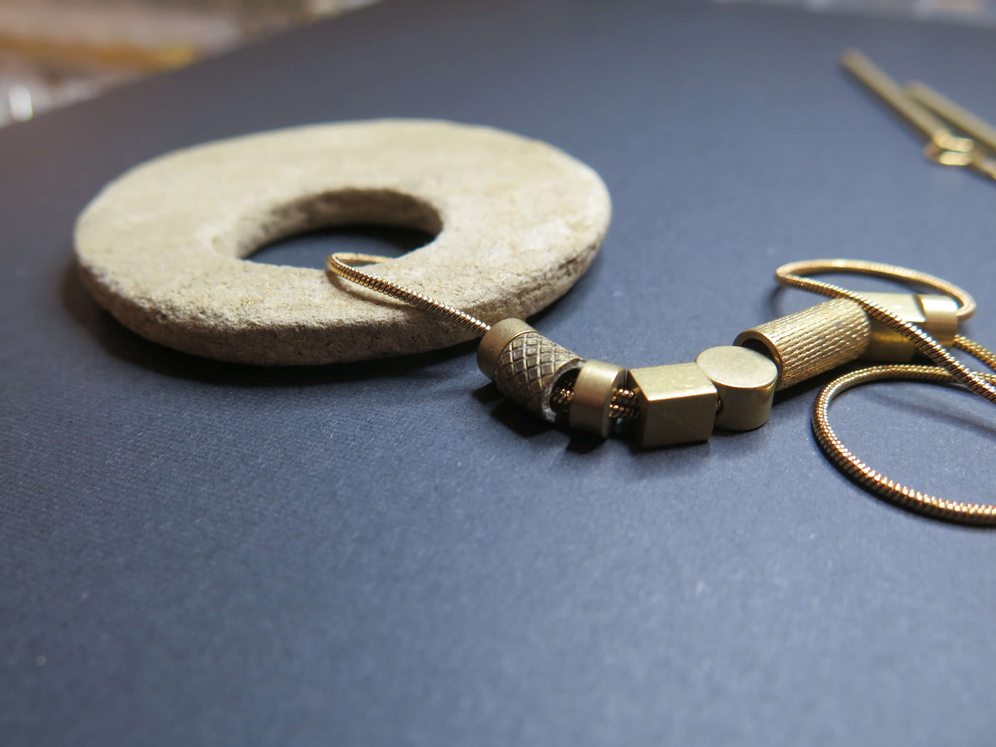 Wild stone eclipse | Raw brass and gold plate necklace