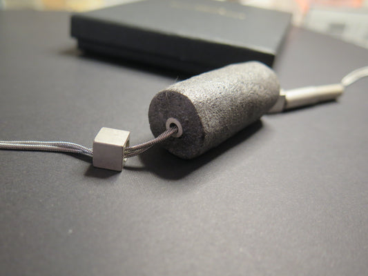 Java stone tubular column | Stainless steel and silver plate necklace