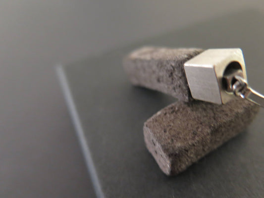 Java Stone earrings  | Squared Column | Silver plated Raw Brass