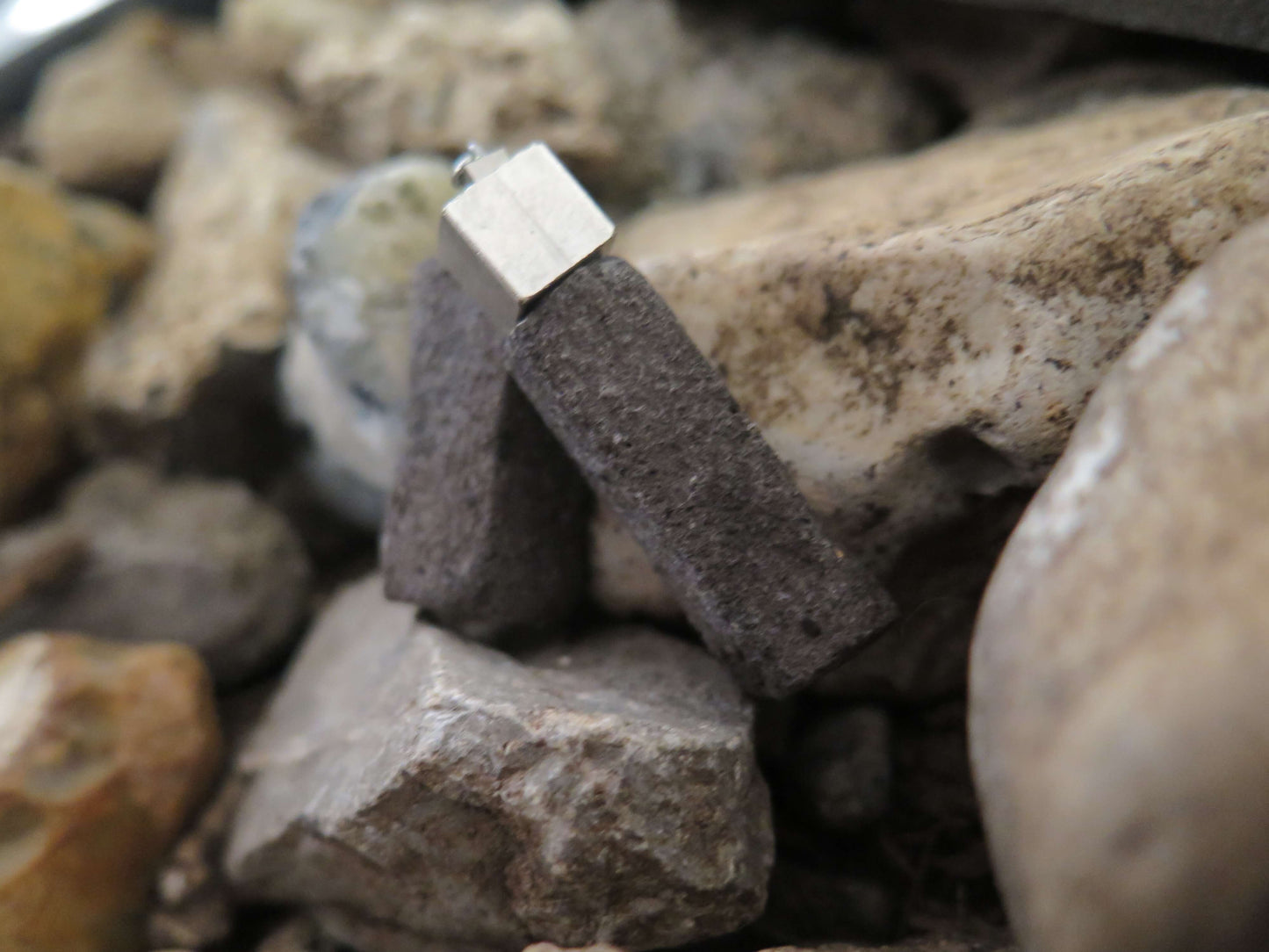 Java Stone earrings  | Squared Column | Silver plated Raw Brass