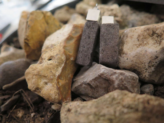 Java Stone earrings  | Squared Column | Silver plated Raw Brass