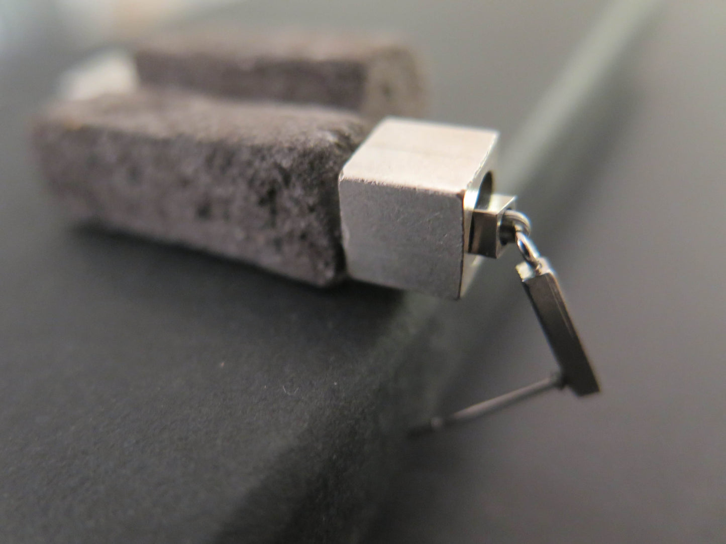 Java Stone earrings  | Squared Column | Silver plated Raw Brass