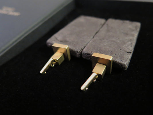 Java stone narrow slab | Brass and gold plate earrings