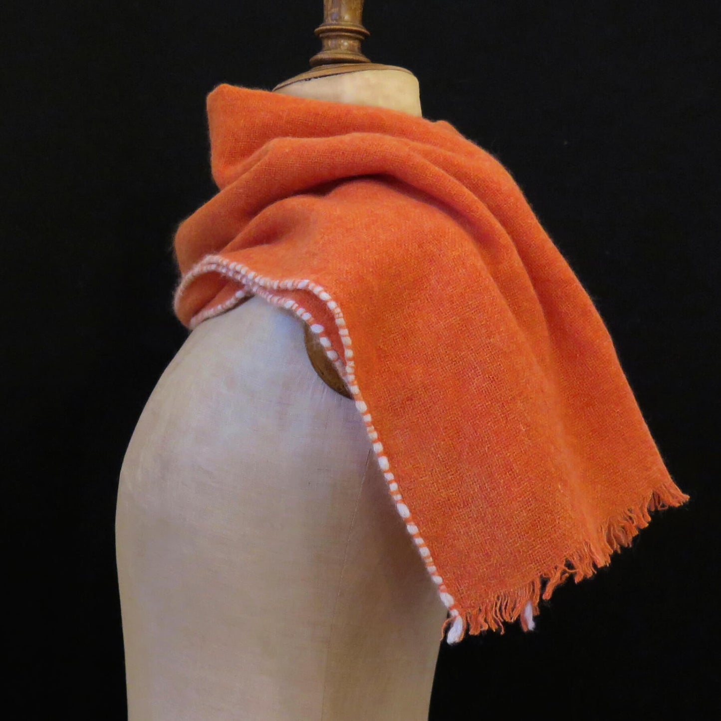 Mongolian cashmere wrap | Orange with white hand-rolled edge