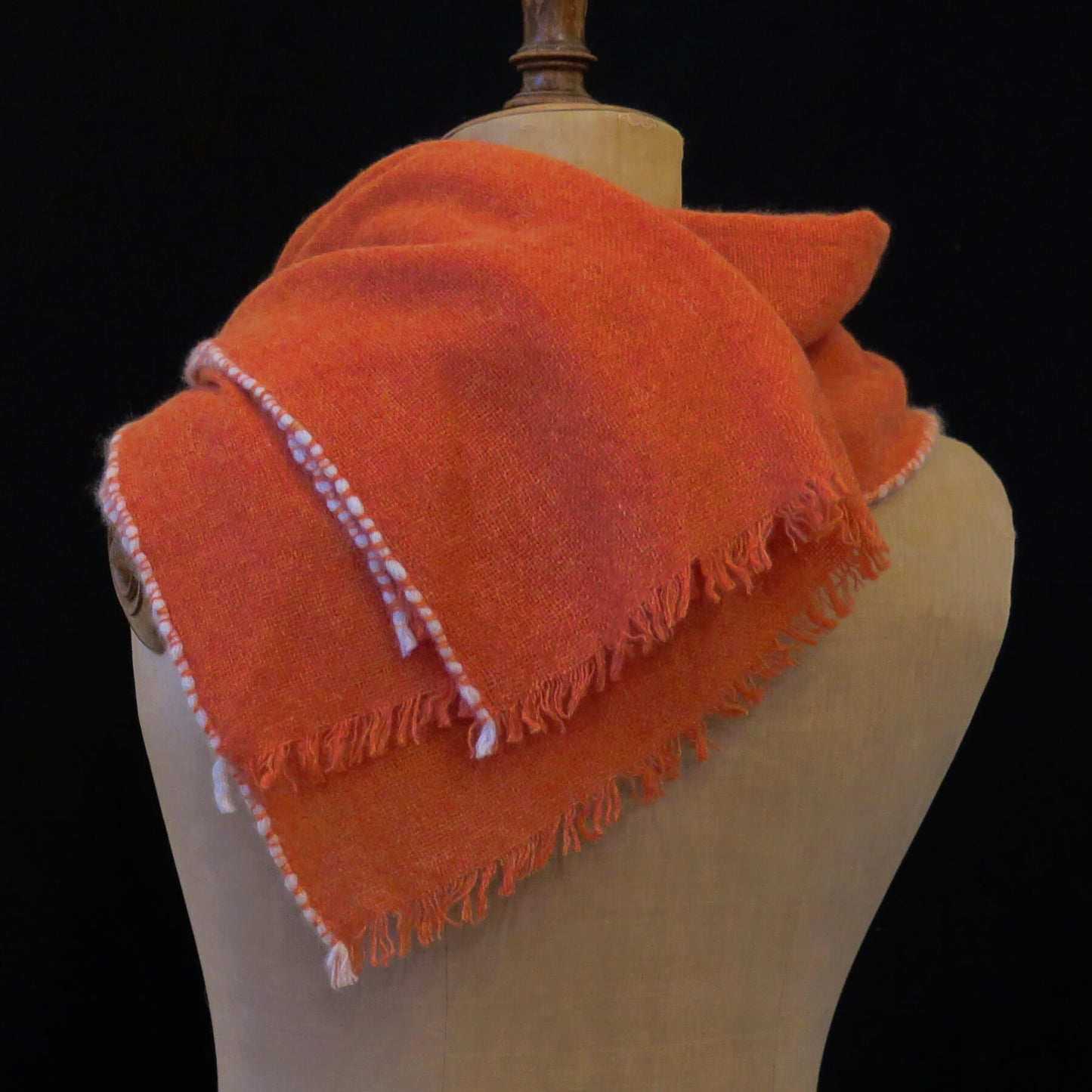 Mongolian cashmere wrap | Orange with white hand-rolled edge