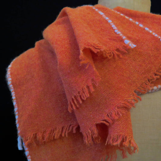 Mongolian cashmere wrap | Orange with white hand-rolled edge