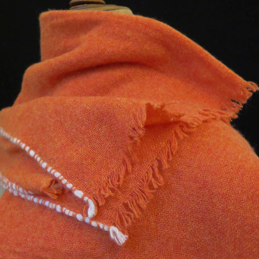 Mongolian cashmere wrap | Orange with white hand-rolled edge