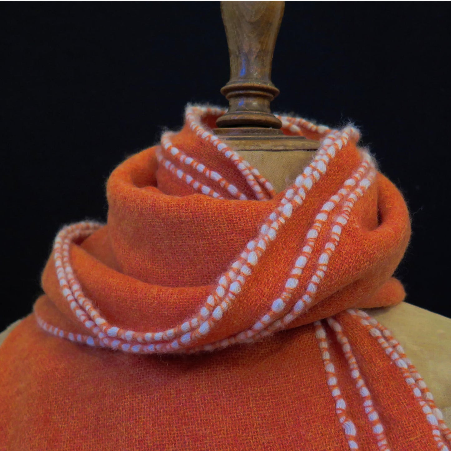 Mongolian cashmere wrap | Orange with white hand-rolled edge