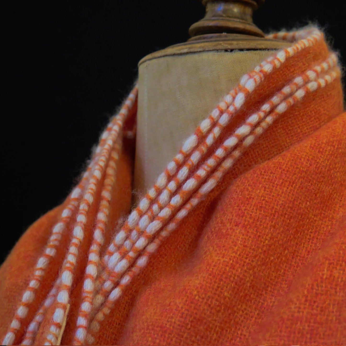 Mongolian cashmere wrap | Orange with white hand-rolled edge