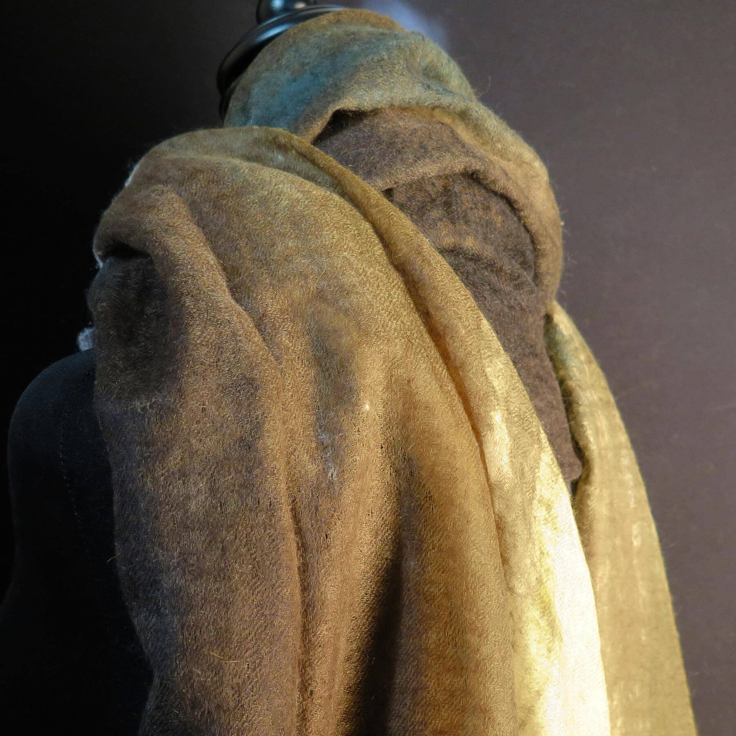 Ultra light Mongolian Cashmere wrap | Brown charcoal and Ochre Japanese watercolour style
