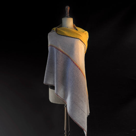 Mongolian cashmere wrap | Grey, cream and yellow stripes