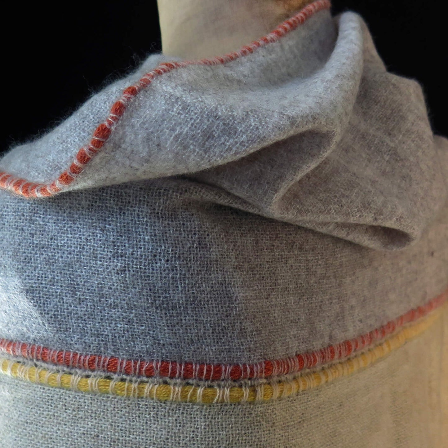 Mongolian cashmere wrap | Grey, cream and yellow stripes