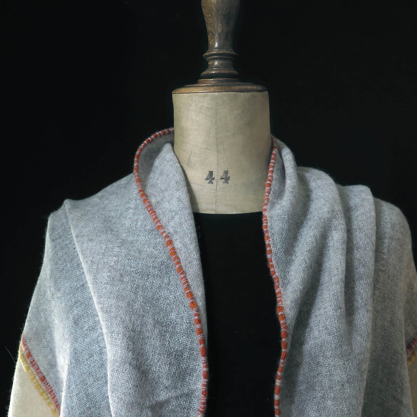 Mongolian cashmere wrap | Grey, cream and yellow stripes