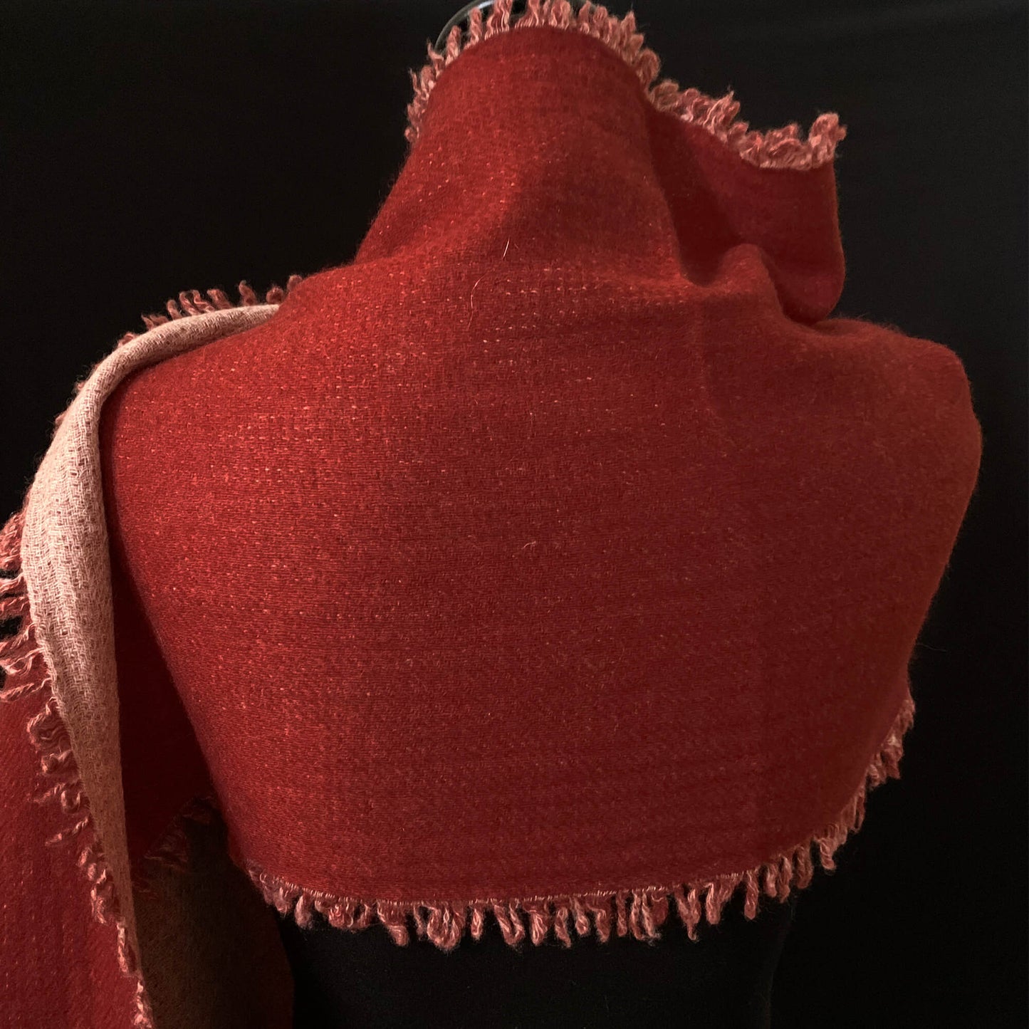 Mongolian cashmere wrap | Rich burnt red with fringe