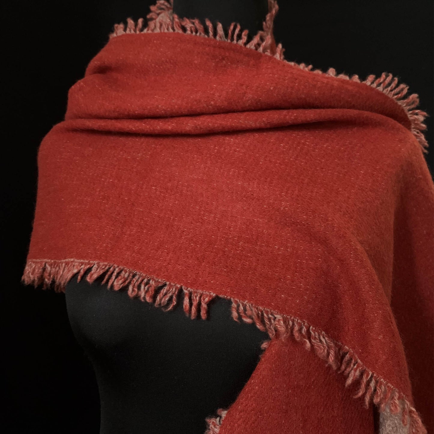 Mongolian cashmere wrap | Rich burnt red with fringe