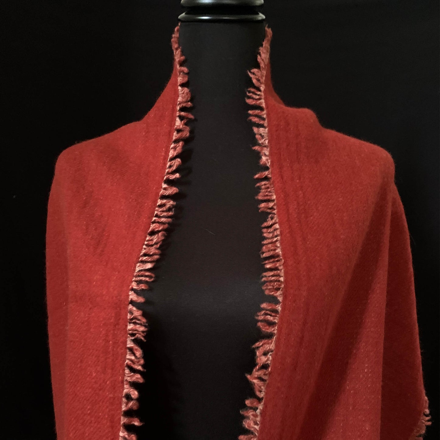 Mongolian cashmere wrap | Rich burnt red with fringe