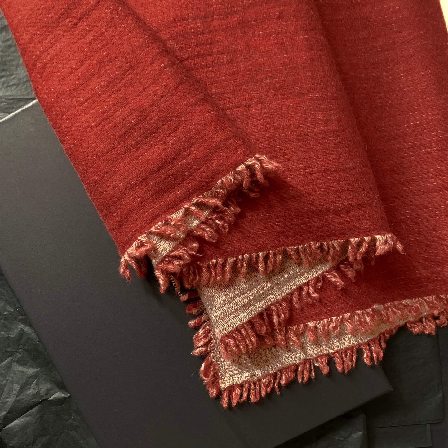 Mongolian cashmere wrap | Rich burnt red with fringe