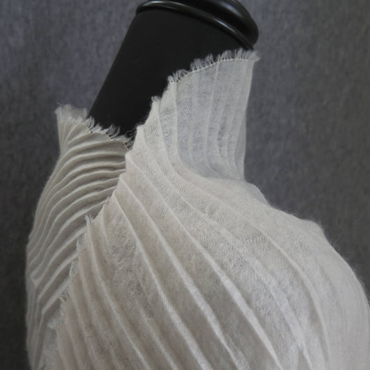Ultra light Mongolian cashmere wrap | Pleated with fringed edge | Warm white