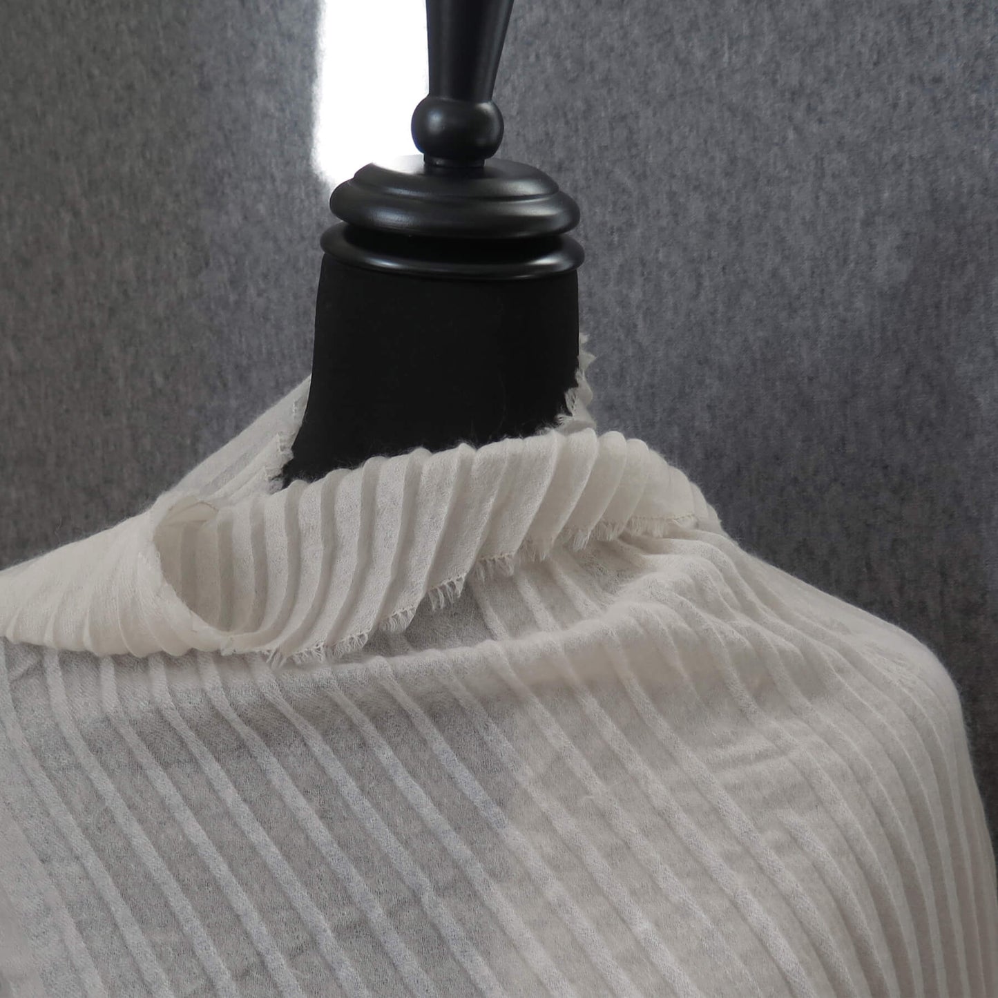 Ultra light Mongolian cashmere wrap | Pleated with fringed edge | Warm white