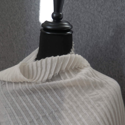 Ultra light Mongolian cashmere wrap | Pleated with fringed edge | Warm white