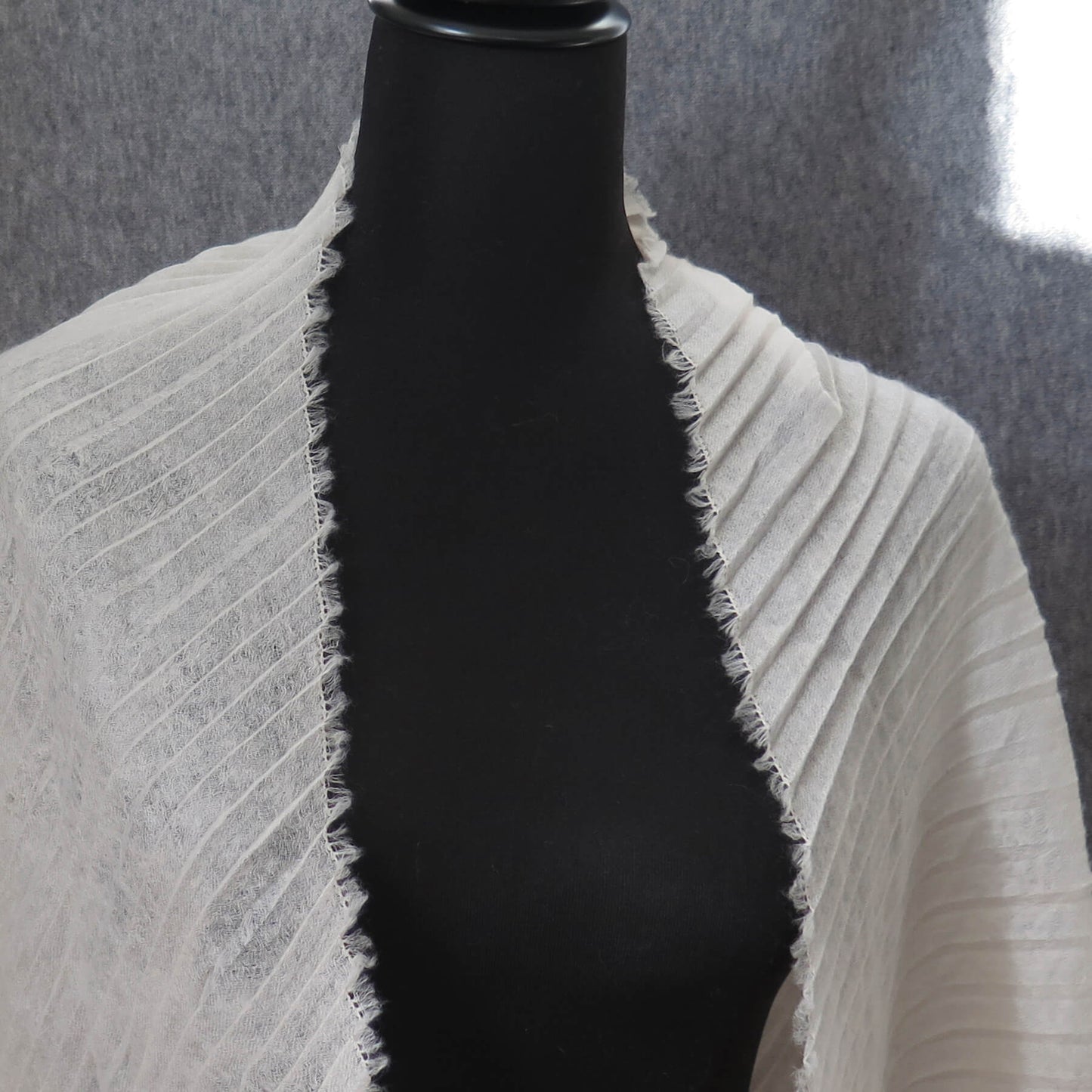 Ultra light Mongolian cashmere wrap | Pleated with fringed edge | Warm white