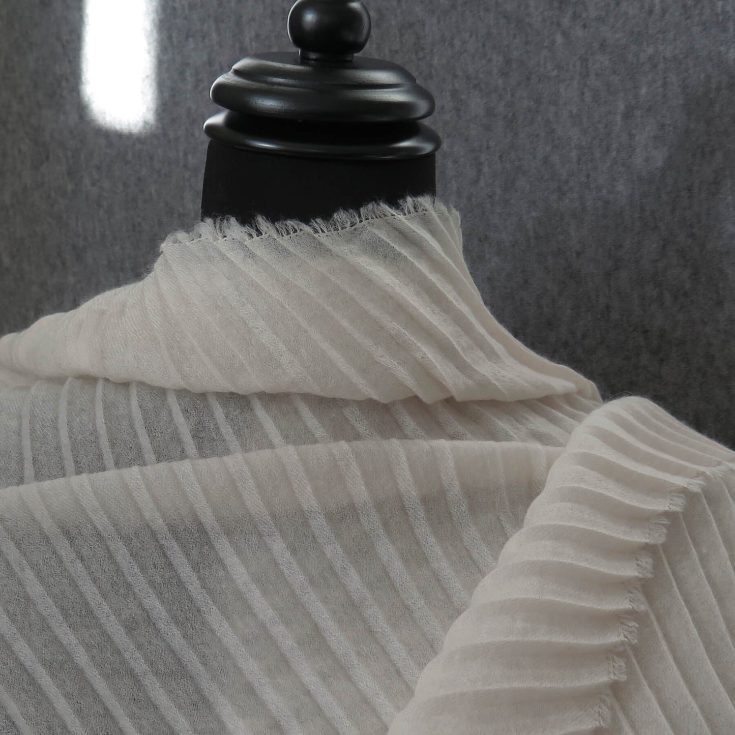Ultra light Mongolian cashmere wrap | Pleated with fringed edge | Warm white