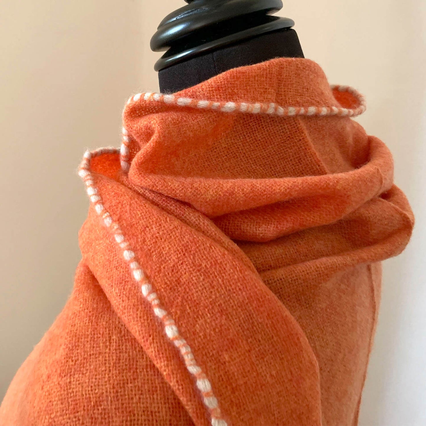 Mongolian cashmere wrap | Orange with white hand-rolled edge