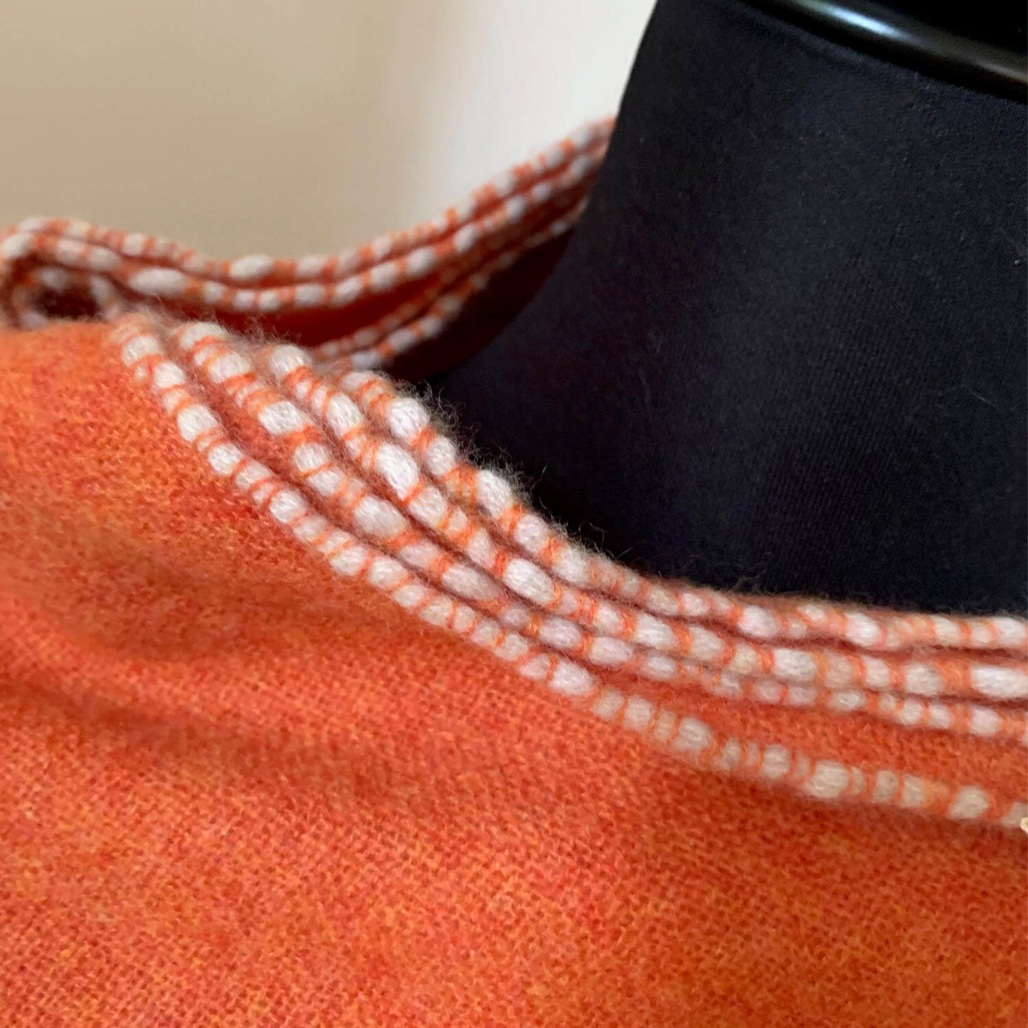 Mongolian cashmere wrap | Orange with white hand-rolled edge