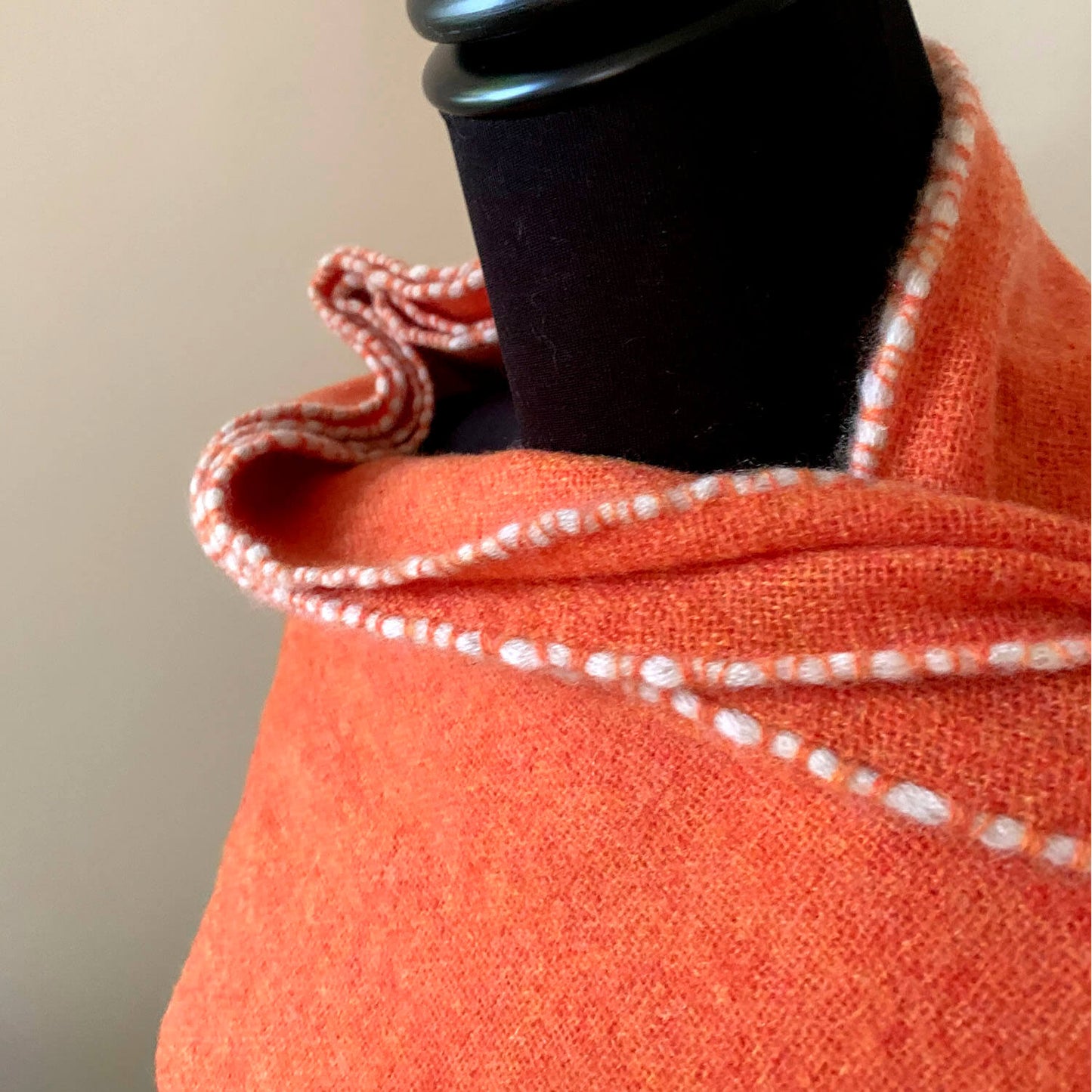 Mongolian cashmere wrap | Orange with white hand-rolled edge