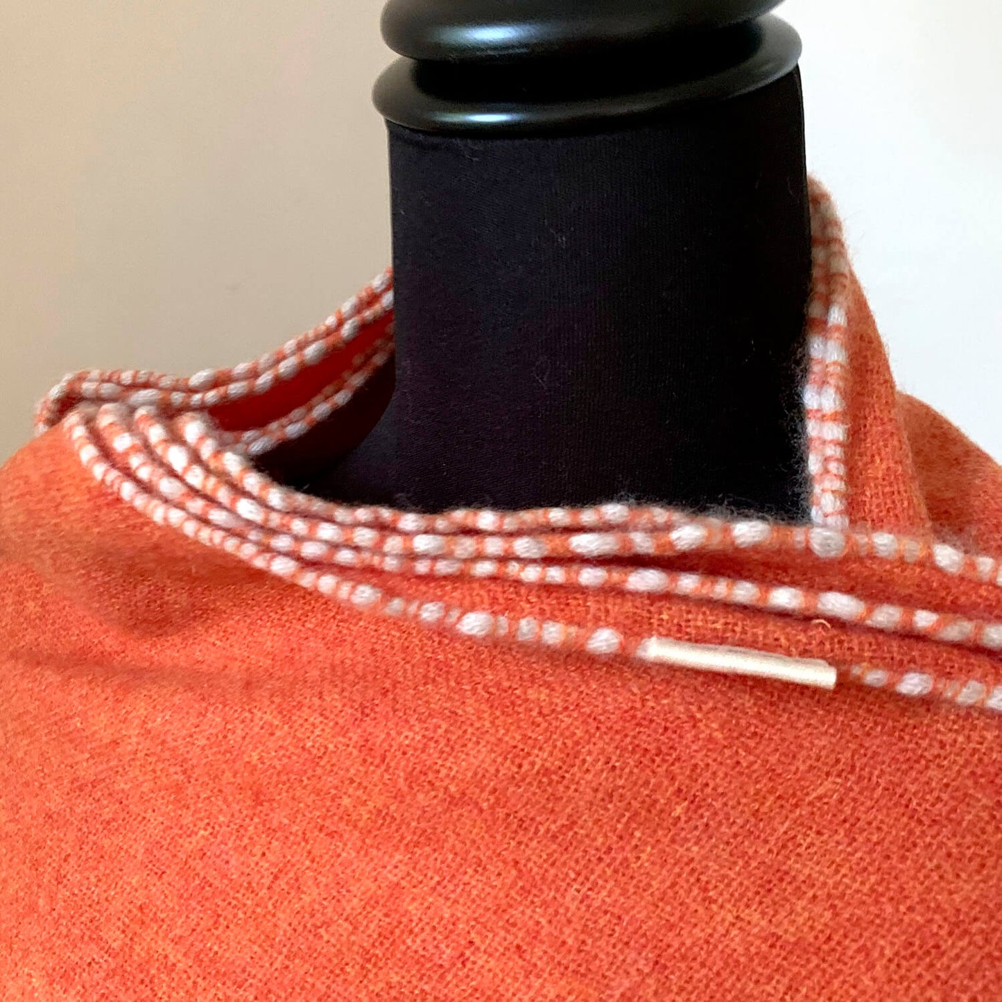 Mongolian cashmere wrap | Orange with white hand-rolled edge