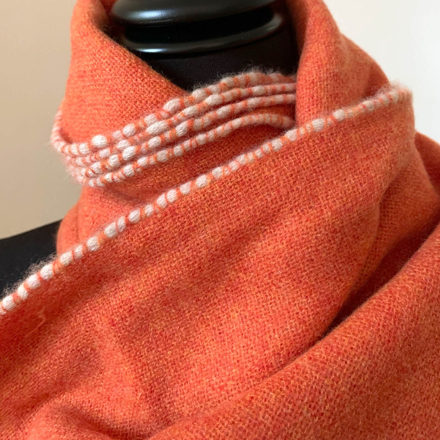 Mongolian cashmere wrap | Orange with white hand-rolled edge