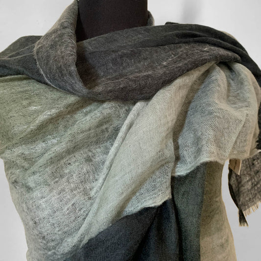 Charcoal Japanese Watercolour Cashmere Scarf  | Ultra light Pure Mongolian Cashmere | All season wrap