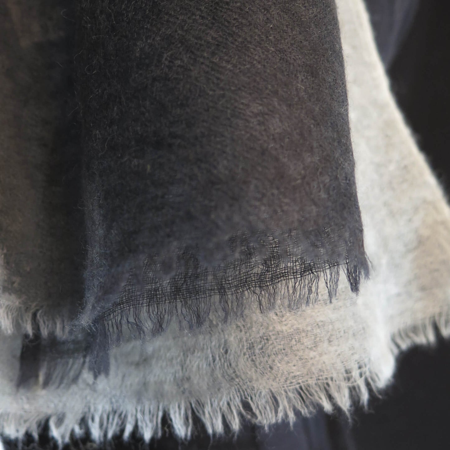 Ultra light Mongolian Cashmere wrap | Charcoal green Japanese watercolour style