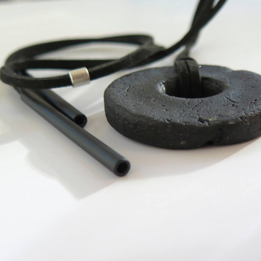 Oslo rock handmade black pendant | Adjustable length vegan suede cord necklace