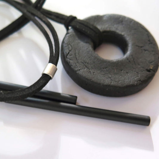 Oslo rock handmade black pendant | Adjustable length vegan suede cord necklace